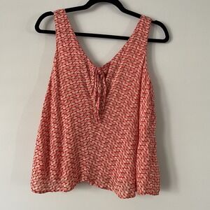 Maeve Tie Neck Patterned Swing Tank Top Sz XS Lined Boho Preppy Beachy Oversized